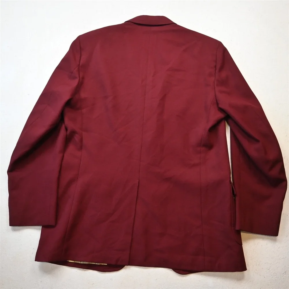 Vtg USA Made 46L‎ Dark Red Gold Button Mens Blazer Suit Jacket Sport Coat